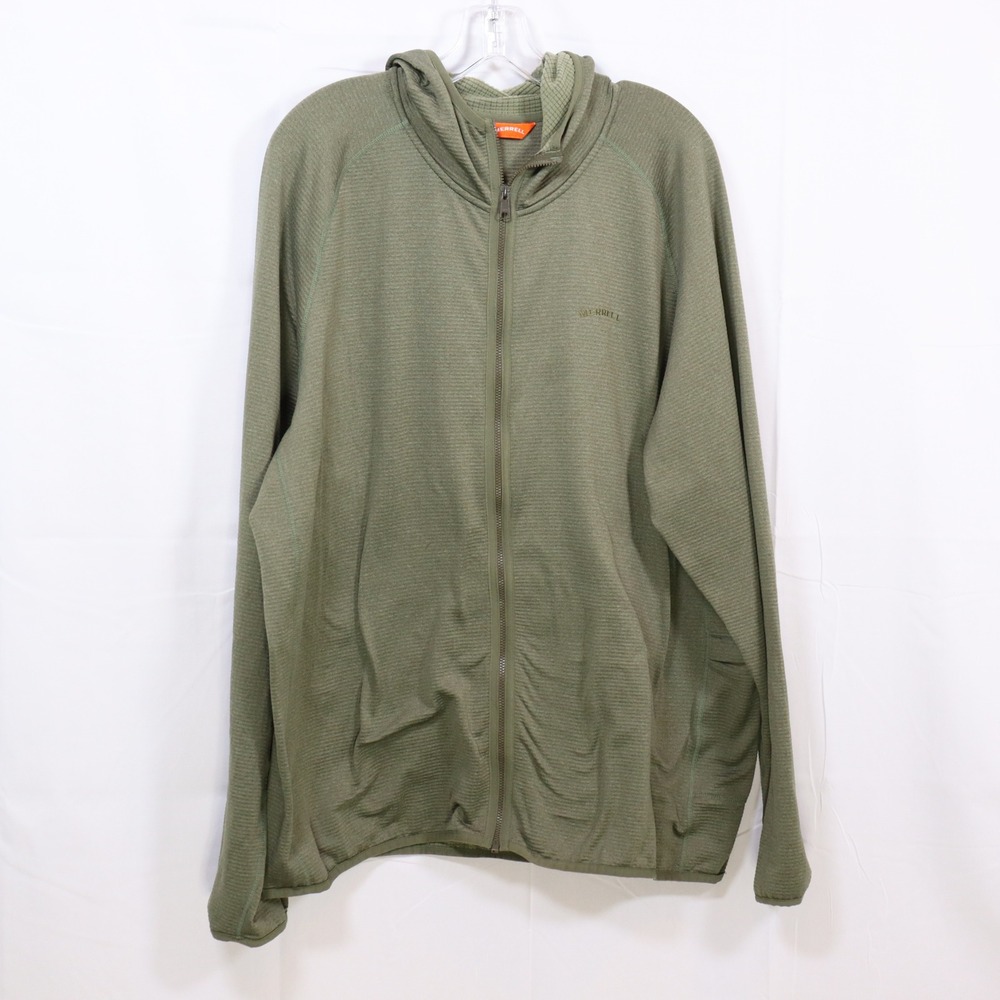 Merrell‎ Full Zip Hoodie XL Olive Green Mens Waffle Knit Activewear